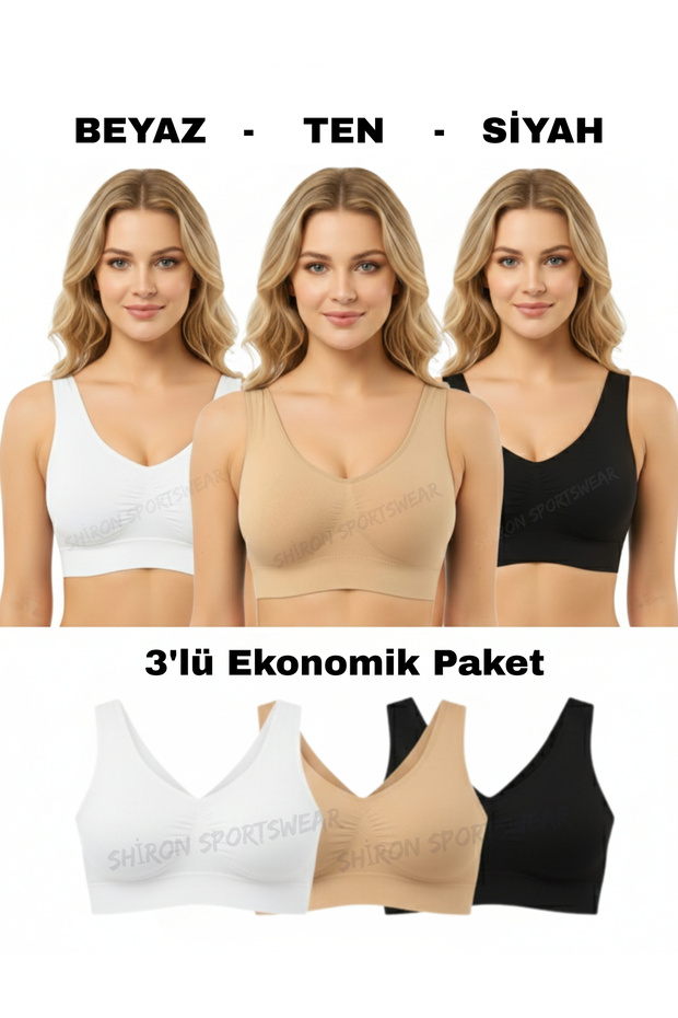 Shiron Sportswear&Company Göğüs Toparlayıcı Kalın Askılı Korse Büstiyer Sarkma Önleyici Dik Duruş Sütyen 3'lü Ekonomik Paket