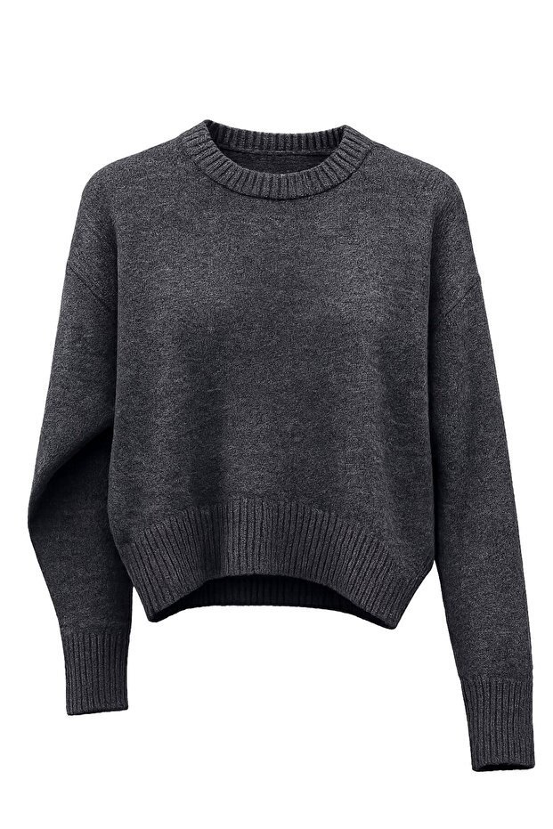 Antrasit Oversize Kısa Kazak - 2