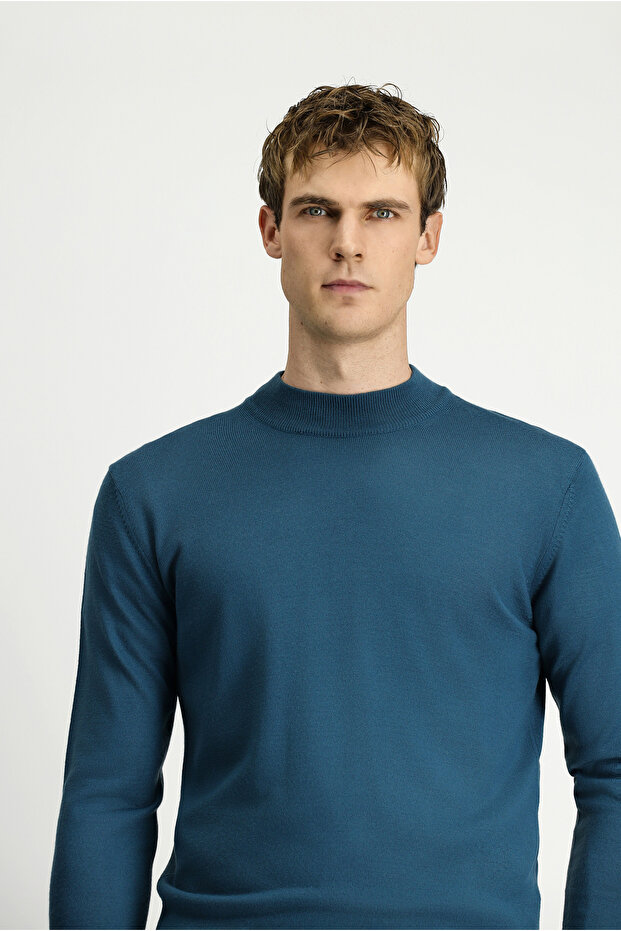 Yarım Balıkçı Yaka Regular Fit Yünlü Basic Örme Triko Kazak - 3