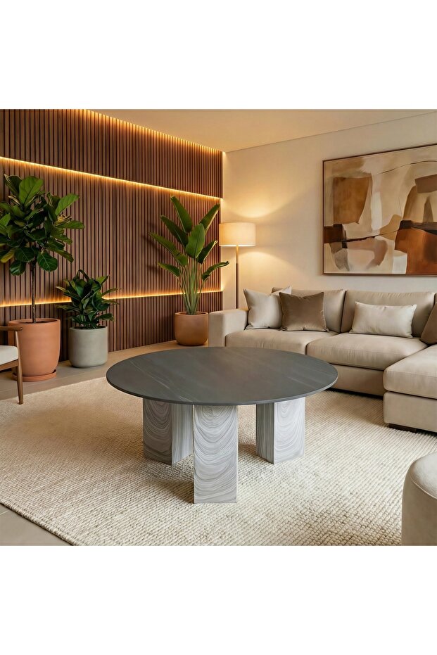 طقم طاولات دائرية مؤلف من 5 قطع بتصميم مودرن - 3