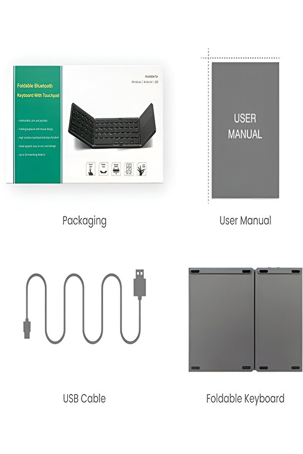 Type-c Şarjlı, Touchpad Katlanabilir Bluetooth Klavye Ios/android/windows | Titanyum - 3