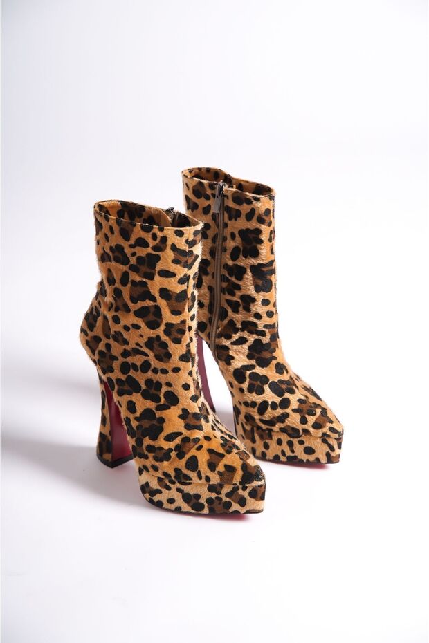 Leopard Platform Design Women's Boots Mid Heel Shoes Space