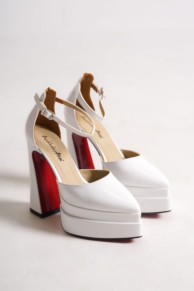 White Patent Leather Special Design Women's Thin Heeled Shoes Regina