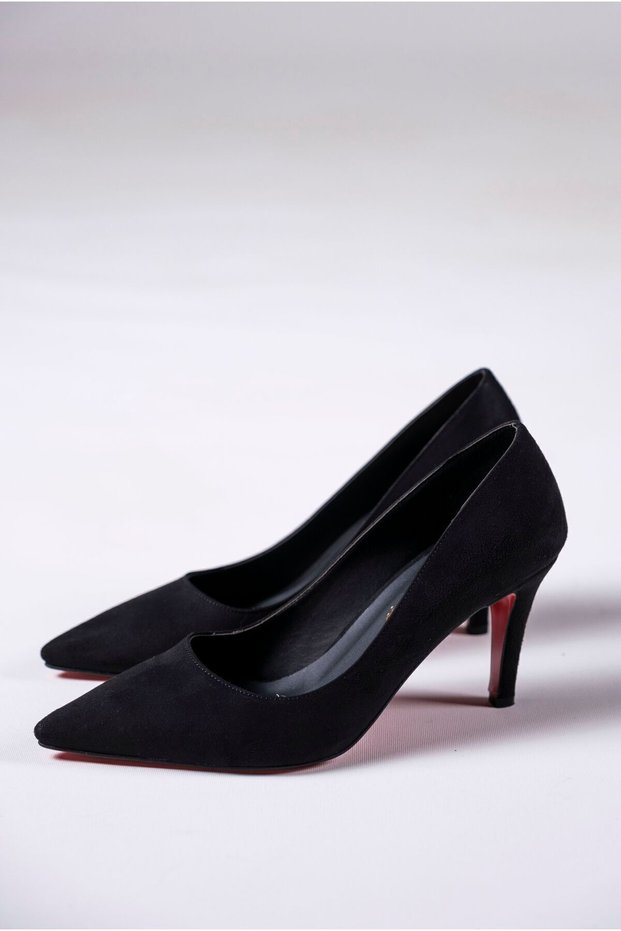 Black Suede Women's Thin Heeled Shoes Stiletto Demure