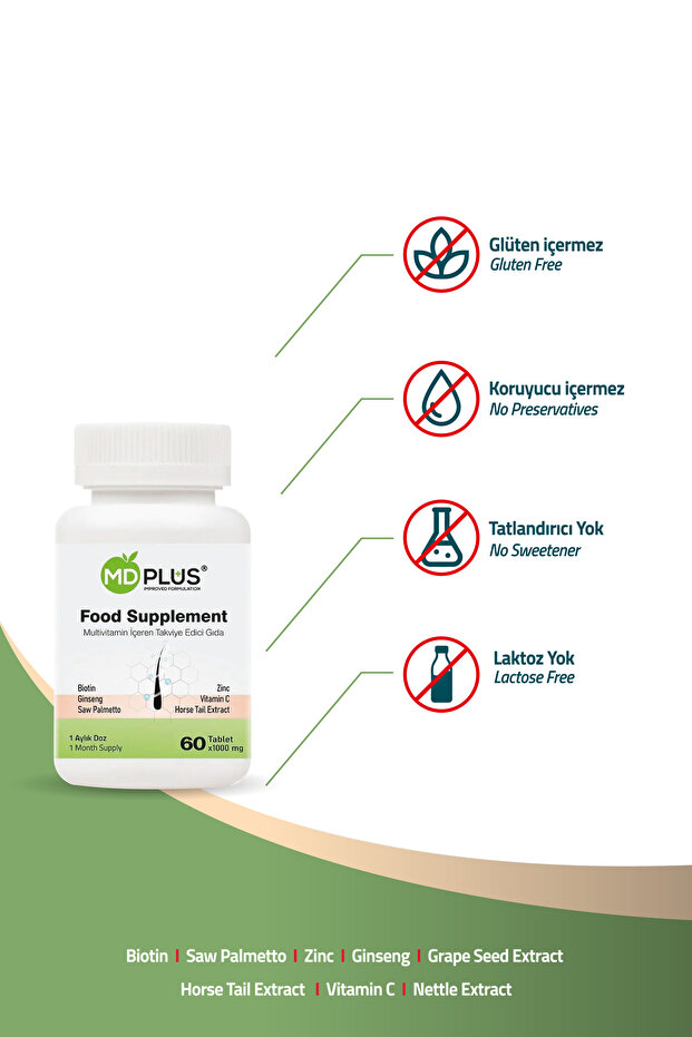 Hair Multivitamin 60 Tablet (Saw Palmetto, Ginseng, Horsetail, Nettle, Zinc, Millet Seed, Biotin) - 3
