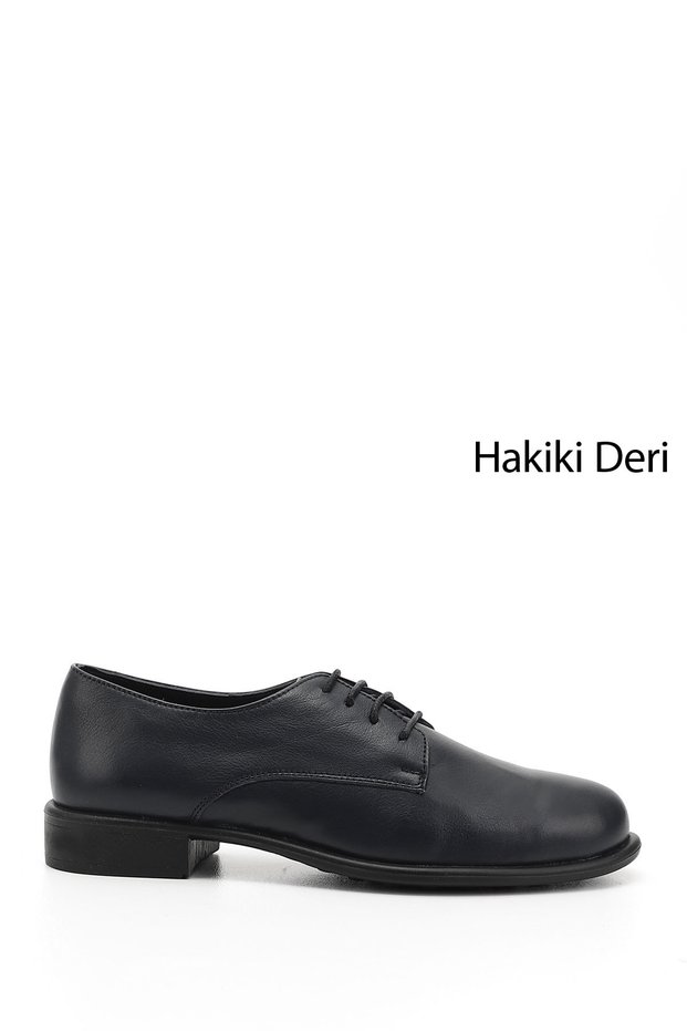 Navy Blue Antique Gön Genuine Leather Round Lace Up Women's Shoes 24177