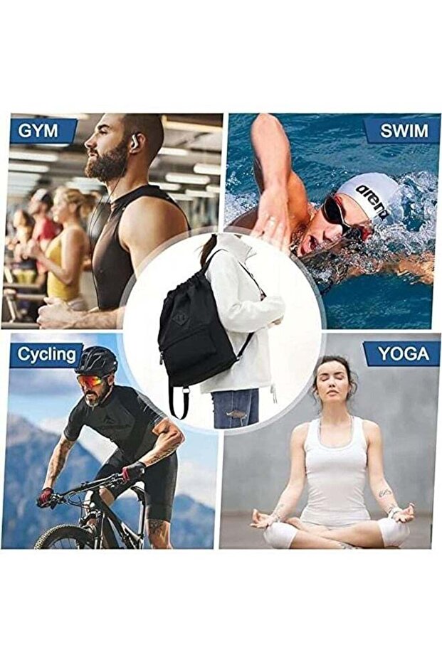 Large Capacity Waterproof Nylon Drawstring Backpack with Front & Back Pockets - 8