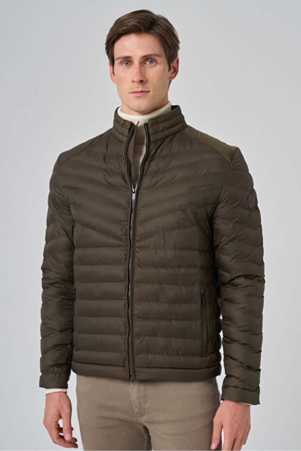 Erkek Haki Polyester Kısa Kapitone Mont - 2