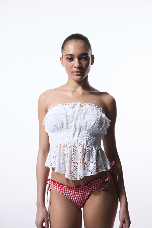 Beyaz Clea Straplez Crop Üst - 5