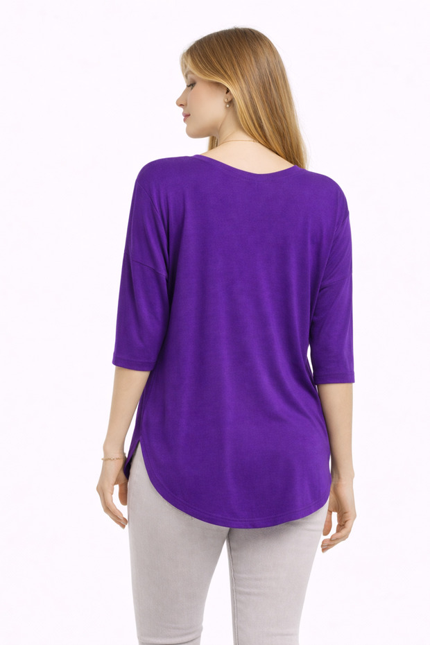 Kadın Mor Salaş Kesim Basic Bluz - 3