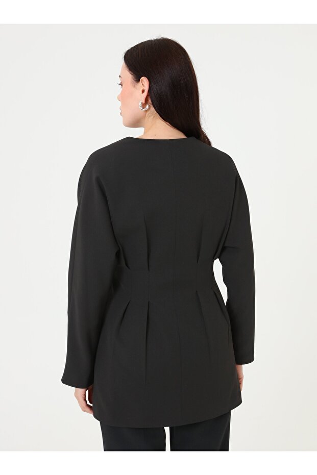 جاكيت بأكمام طويلة وربطة جانبية - أسود - - 7