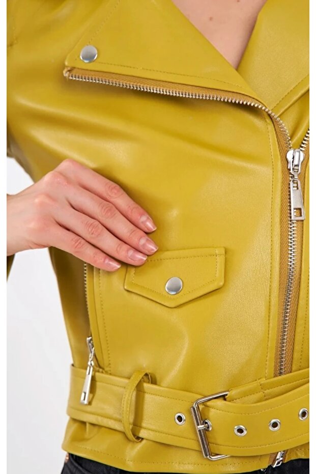 سترة جلدية بسحاب لراكبي الدراجات النارية - 4