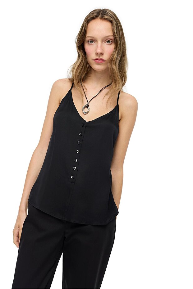 Siyah Apatit Regular Fit U Yaka Bluz - 1