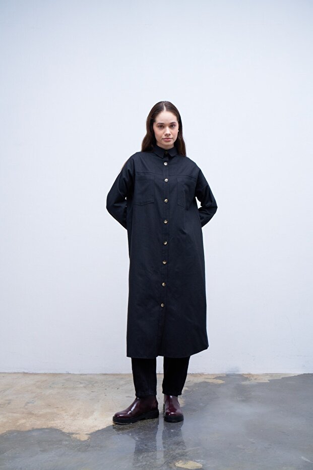 Kuşaklı Gömlek Siyah - 4