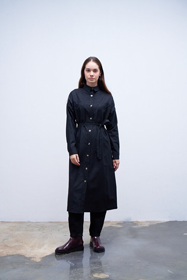 Kuşaklı Gömlek Siyah - 1