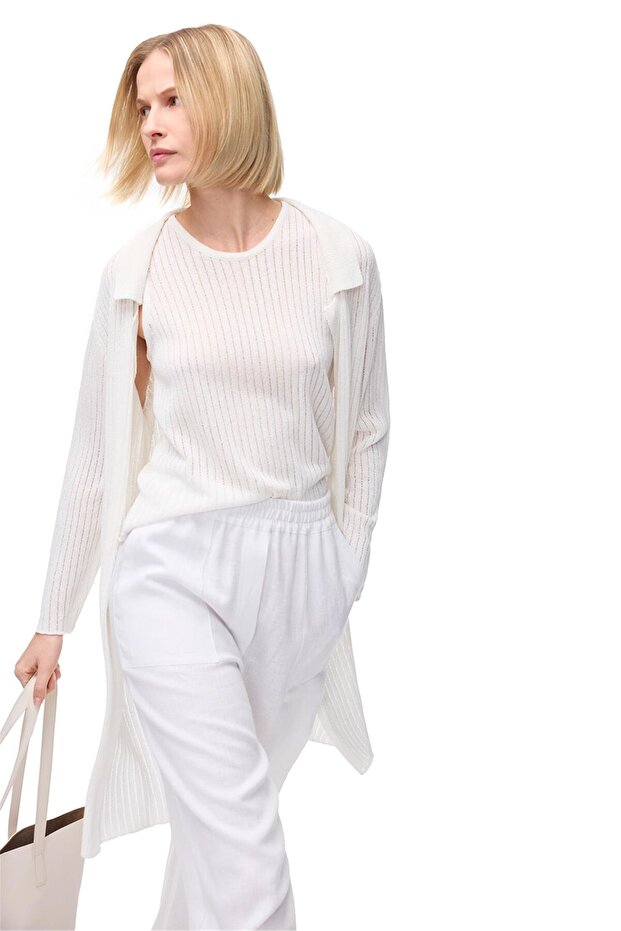 Ekru Rahat Kalıp Triko Bluz - 3