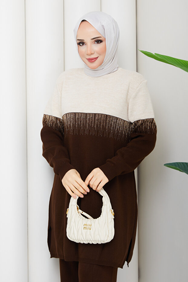 Two-Color Glitter Knitwear Tunic