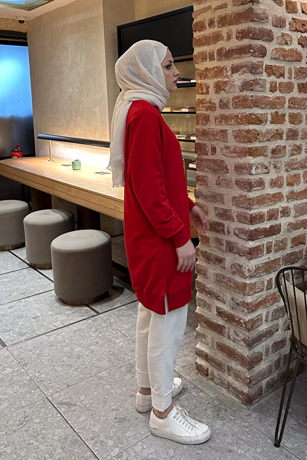 Minimal Düz Basic Sweat - أحمر - 4