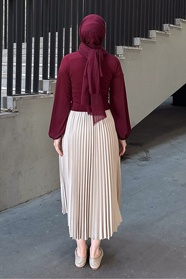 Çift Drapeli Bluz - Bordo - 9