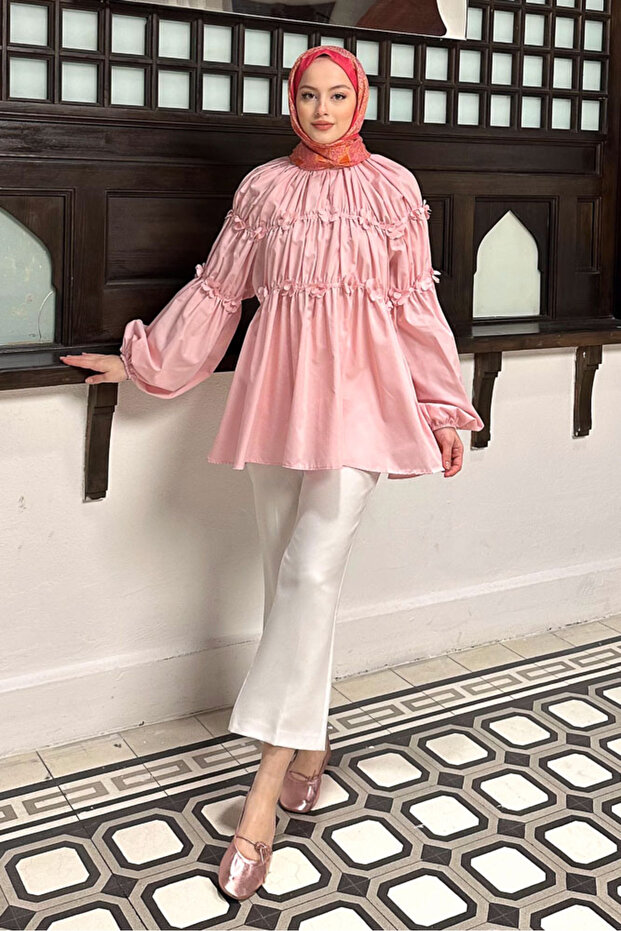 Mini Çiçekli Gömlek - Pembe - 6