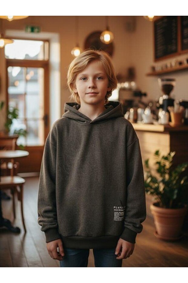Boy's Hooded Batik Patterned Sweatshirt