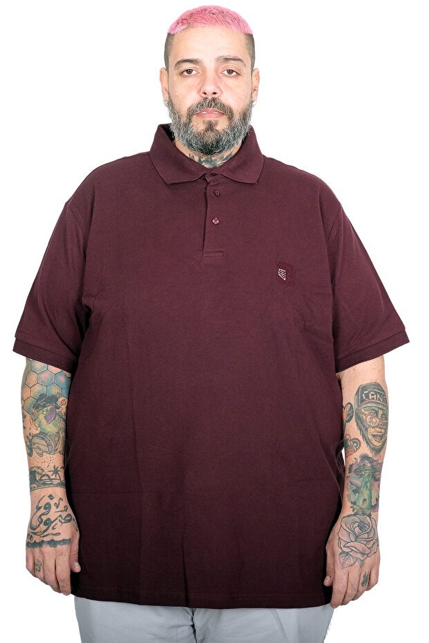 Mode Xl Oversize Men's T-shirt Polo Collar Embroidered Classic Pique 20553 Plum