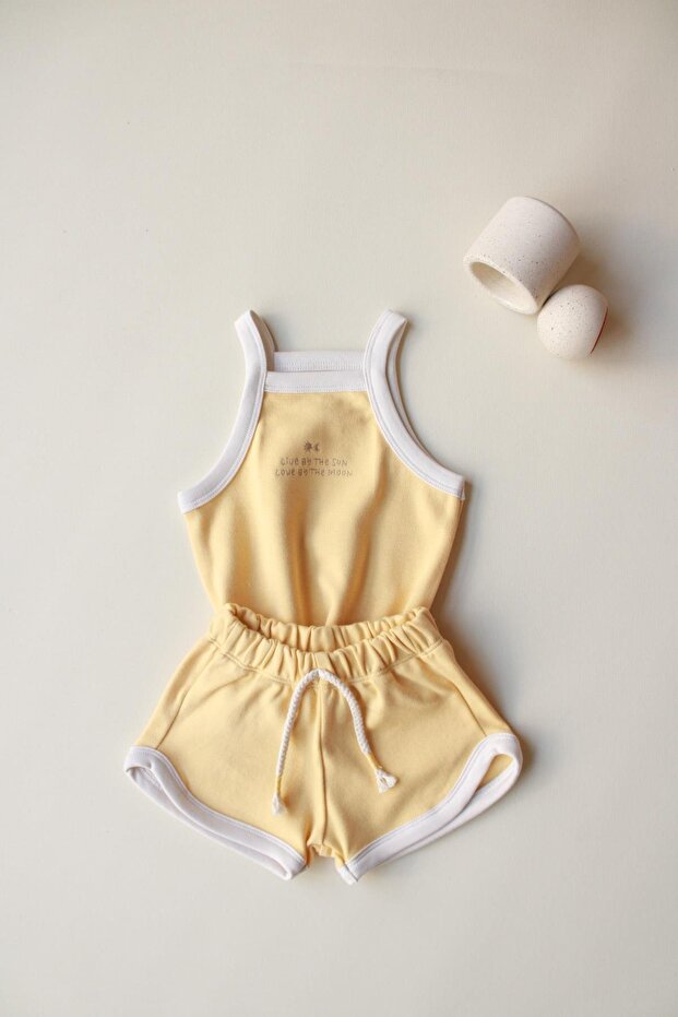 Pastel Sarı Askılı Şortlu Takım - 6