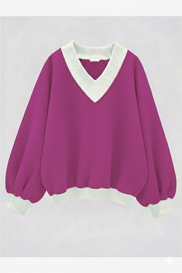 V Yaka Oversize Sweatshirt - 1