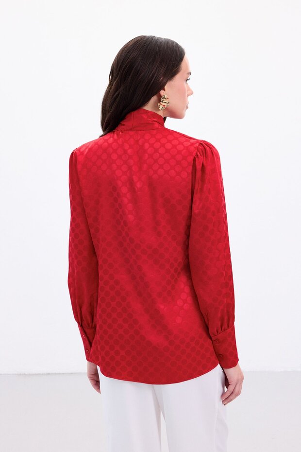 Polka Dot Patterned Shirt - Red - 6