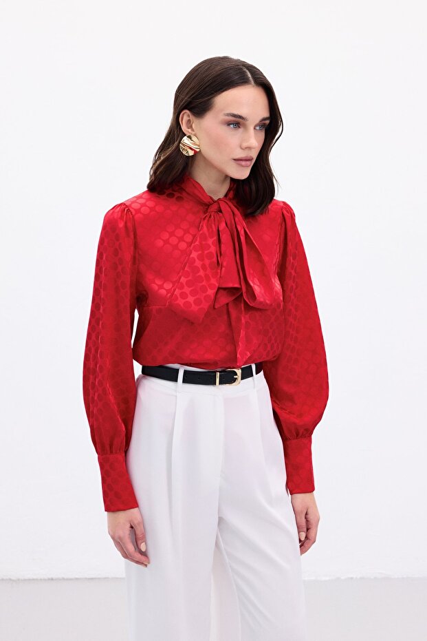 Polka Dot Patterned Shirt - Red - 2