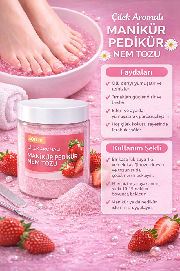 DR.RAİN Çilek Aromalı Manikür Pedikür Nem Tozu | Yoğun Nem & Spa Bakımı