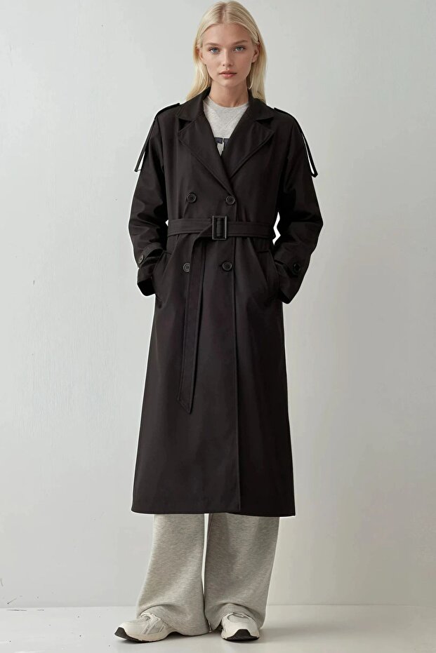 Bdart Double-Breasted Lapel Long Trench Coat