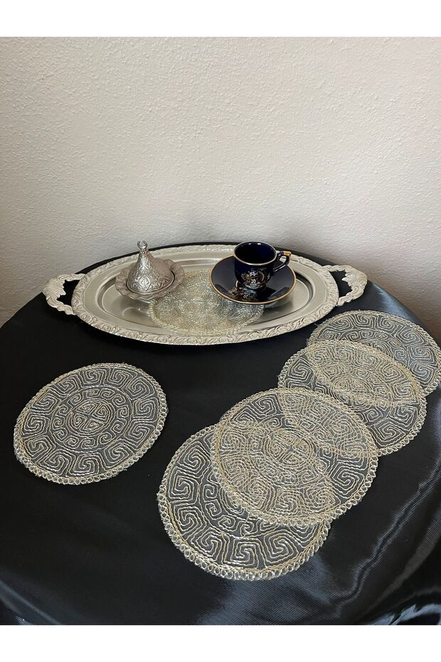 Set of 6 Stylish Coffee Side Presentation Guipure Tulle Napkins