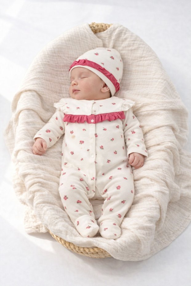 Baby Girl Blanket 5-Piece Hospital Discharge Set Romper 90*90 Single Layer Blanket Cotton Luxury
