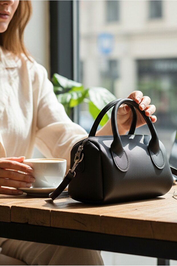 Women's Black Mini Shoulder & Hand Bag – Single Compartment with Zipper and Adjustable Long Strap (17X13X10 cm)