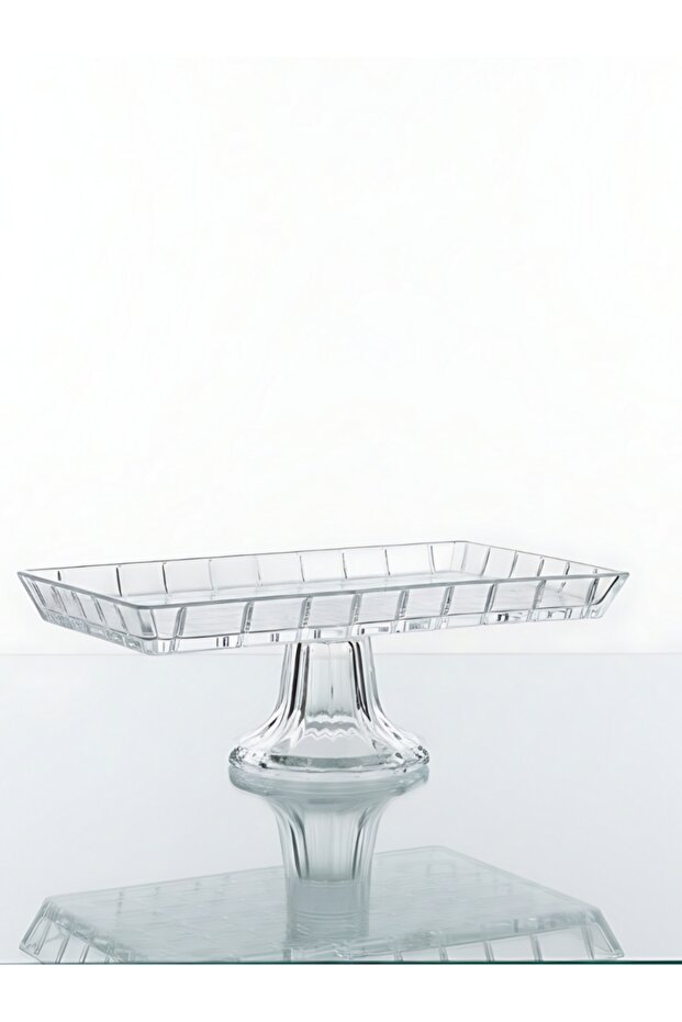 قطعتين ستاند كيك وحلويات زجاجي مستطيل بقاعدة - 1