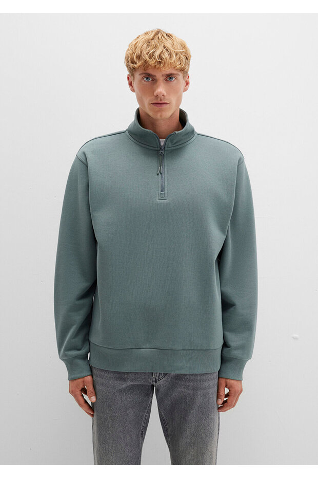 Yarı Fermuarlı Yeşil Basic Sweatshirt 0S10278-71577 - 3