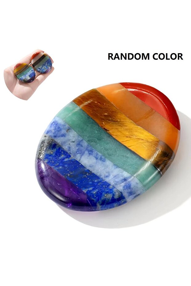 1pcs 7 Chakra Natural Crystals Healing Stones Thumb Worry Stone for Anxiety Depression ,Meditation A