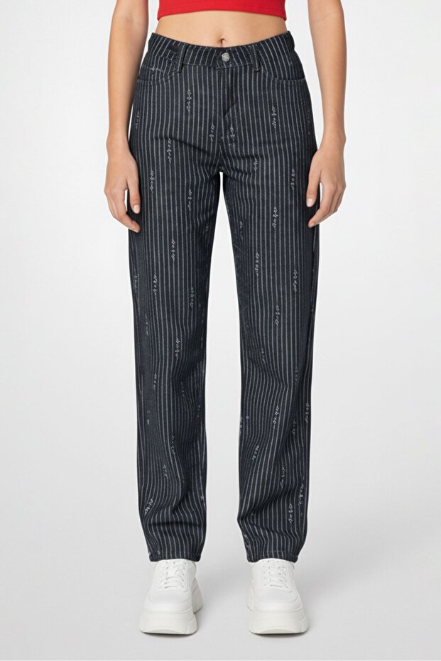Women Regular Fit Stripe Non-Stretchable Denim, Navy