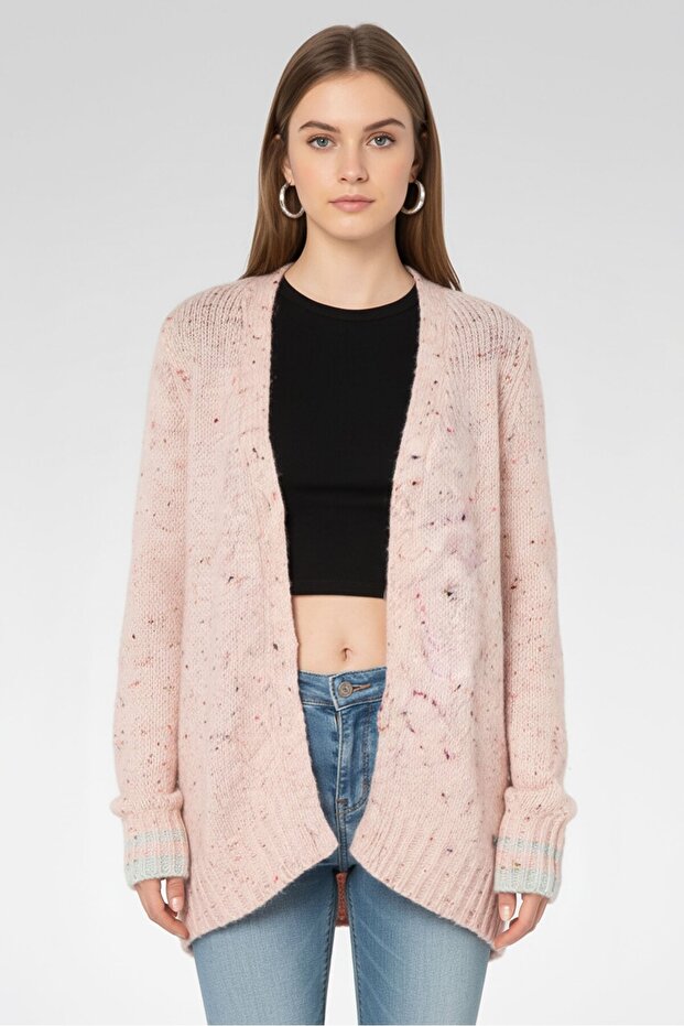 Women V-Neck Knitted Sweater, Pink