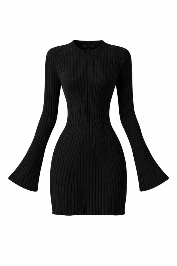 Triko Kol Yırtmaçlı Elbise - 3