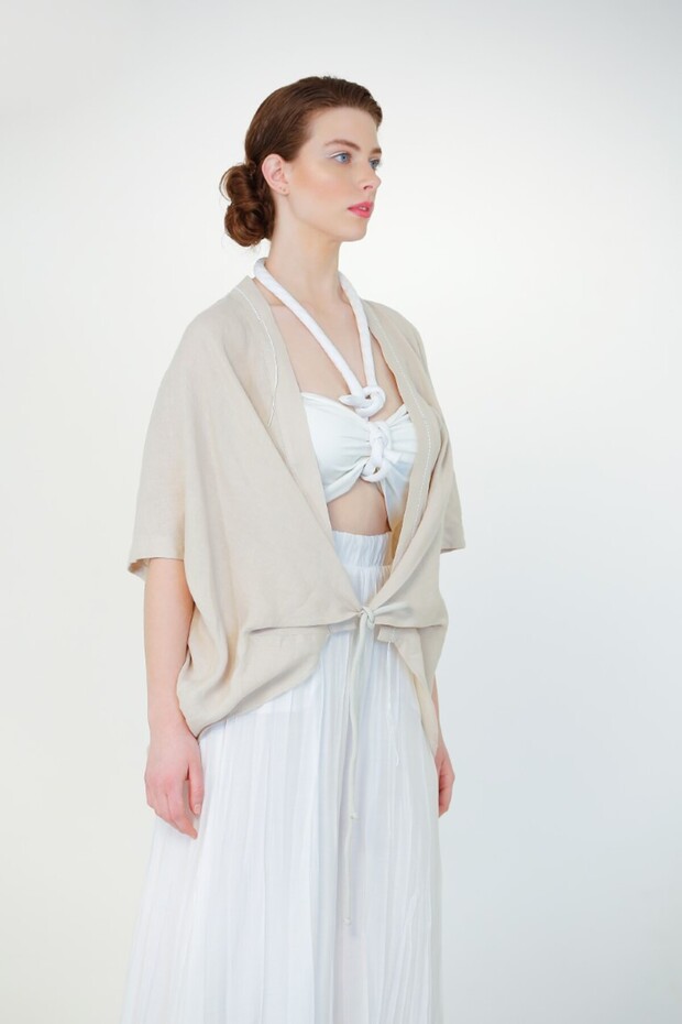 Keten Süs Dikiş Ceket - Bej - 2