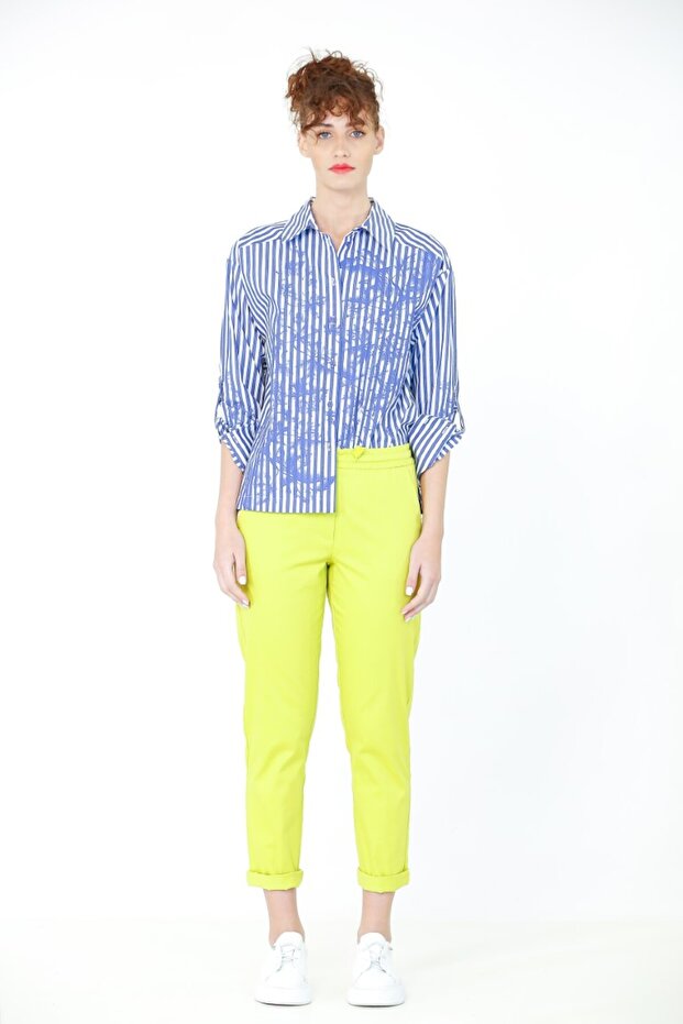 Çizgi Baskılı Gömlek - Lacivert - 1