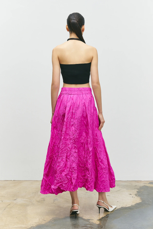 Kırışık Tafta Etek - Fuşya - 5