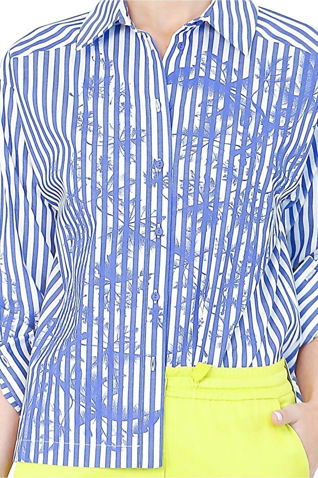 Çizgi Baskılı Gömlek - Lacivert - 5