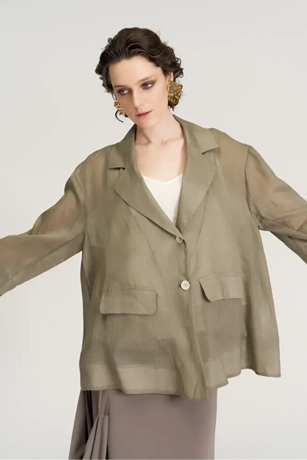 Keten Ceket - Haki - 4