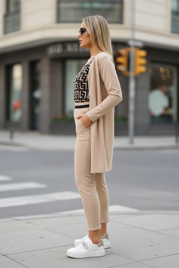 Dug rukav Krep Trostruki set bež - 5