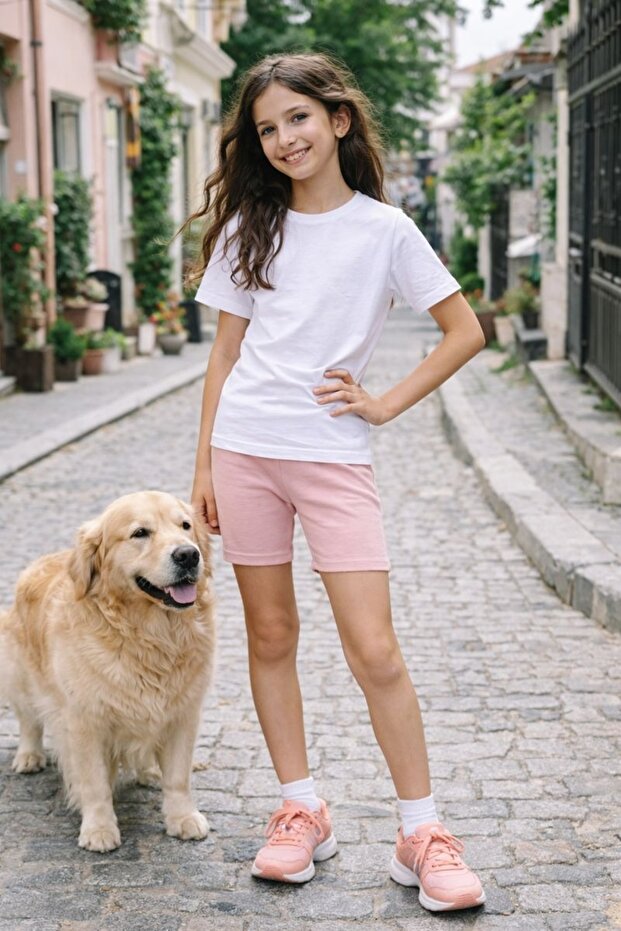 Powder Pink Children's Shorts Leggings Cotton and Lycra Stretchy