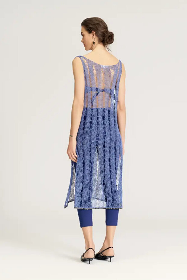 Uzun Triko Bluz - Indigo - 5