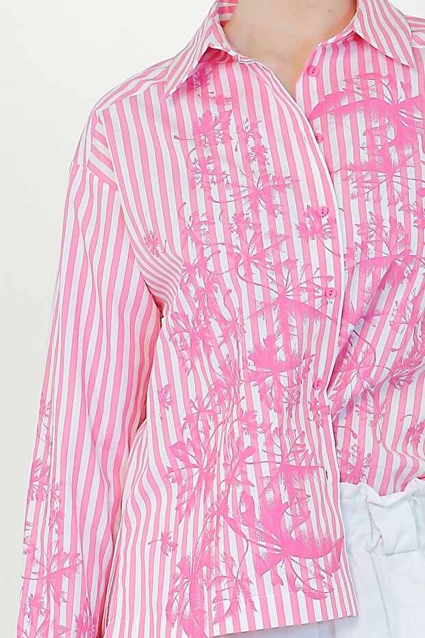 Çizgi Baskılı Gömlek - Pembe - 4
